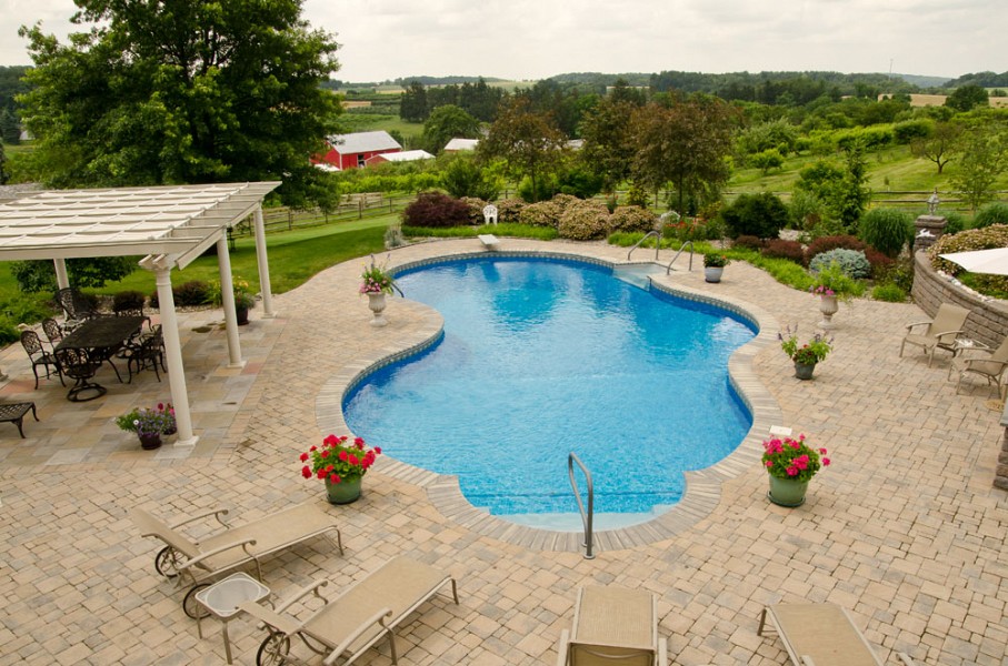 backyard pool and hardscaped area