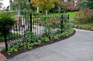 small decorative fence idea with intertwined honeysuckle and small groundcover