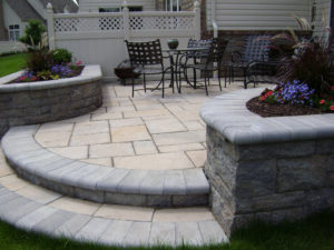 patio and stone walls