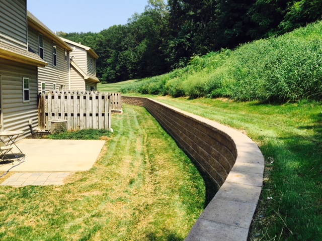 an installed stone retaining wall